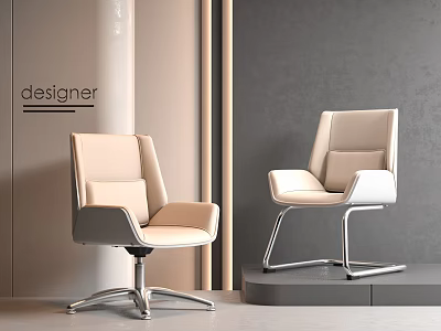 Stylish Beige Office Chair With Metal Frame Swivel Base And Modern Designer Style 3d model