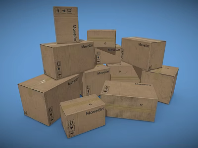 Movavon Cardboard Boxes Stacked For Moving And Storage On Blue Background 3d model