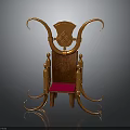 Ornate Classic Wooden Chair With Carved Backrest Red Upholstered Seat And Gold Curved Accents