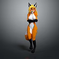 Anthropomorphic Fox Character 3D Rendering with Blonde Hair Orange White Fur Black Ears and Tail