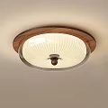 Modern Round Ceiling Light With Wooden Frame And White Striped Shade 3d model