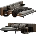 Modern Double Bed With Upholstered Headboard Neutral Tones Side Tables And Throws 3d model