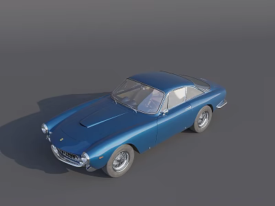 Blue Vintage Sports Car With Sleek Body And Classic Retro Design Features 3d model