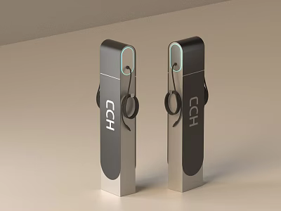 CCH Cylindrical Devices With Silver And Black Design And Lanyard Holes 3d model