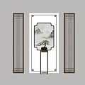 Modern Chinese Style Screen With Mountain Painting And Pine Tree Decor 3d model