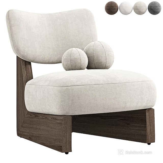 Comfortable Leisure Chair With Beige Fabric Cushion Wooden Legs And Two Round Pillows 3d model 