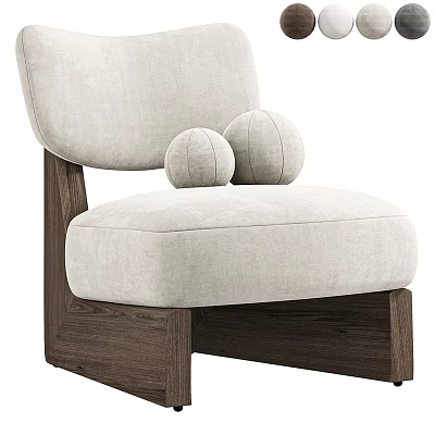 Comfortable Leisure Chair With Beige Fabric Cushion Wooden Legs And Two Round Pillows 3d model