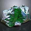 Three Silver Garbage Bags With Spilled Green Substance On Dark Surface 3d model