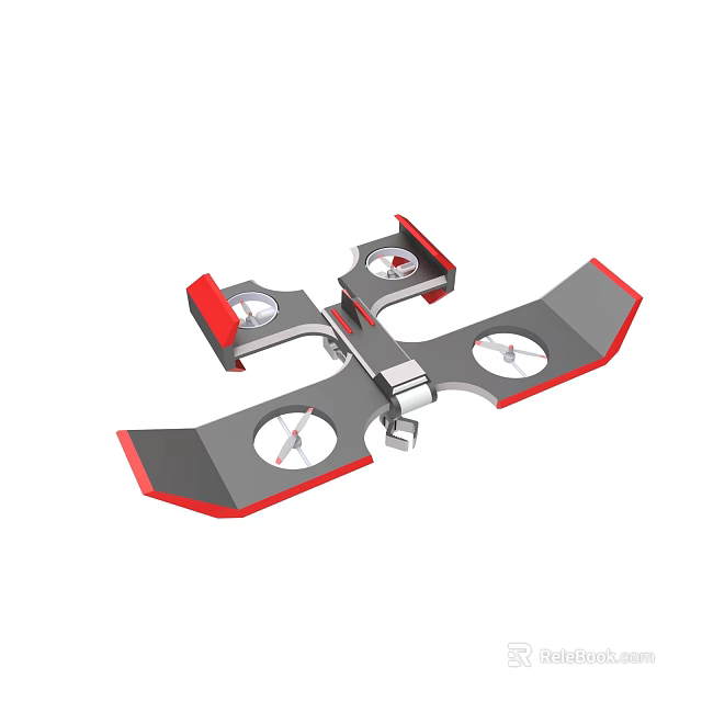 Aircraft Red And Gray Quadcopter Design Structure With Four Propellers 3d model 