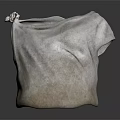 Textured Fabric Pouch In Light Gray With Folded Top And Knot Detail