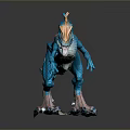 Blue Dinosaur Figure with Orange Head Detailed Texture Claws in Standing Pose 3d model