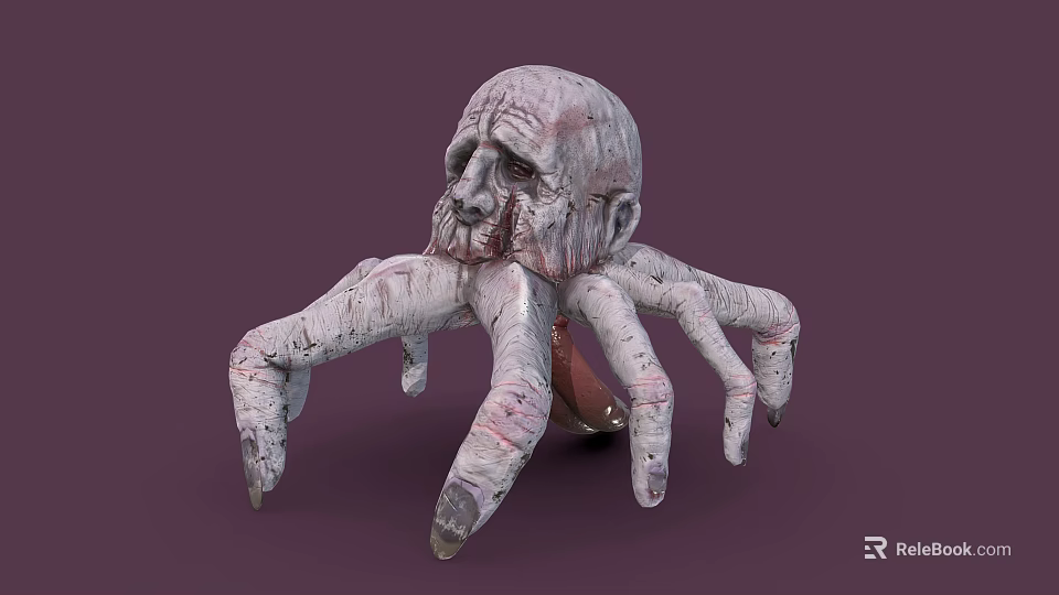 Reptile With Skull Like Head Rough Skin And Multiple Tentacle Limbs In Grayish White Pink 3d model 