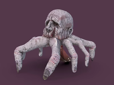 Reptile With Skull Like Head Rough Skin And Multiple Tentacle Limbs In Grayish White Pink 3d model