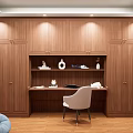 Modern Cozy Bedroom Interior With Wooden Walls Wardrobes Bed And Furniture