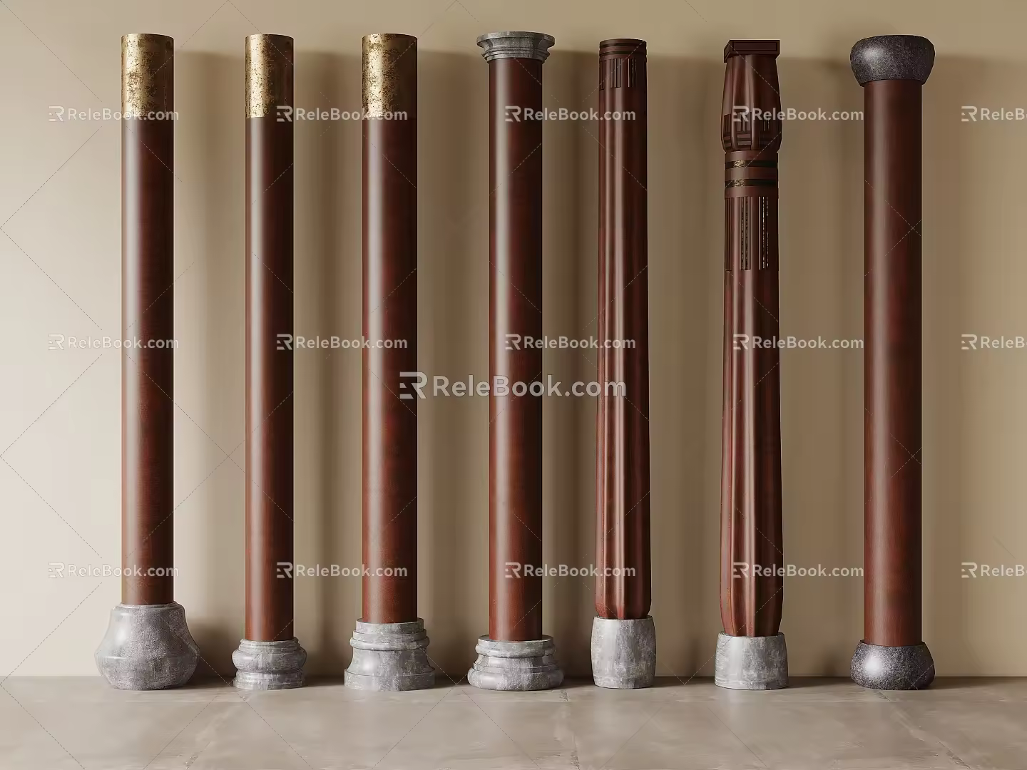 Chinese-style wooden column 3d model