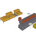 Modern Sofa and Coffee Table Set with Yellow Gray Sofas Orange Stools and White Tables