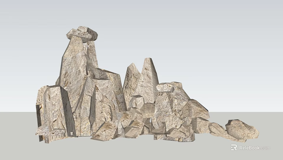 Natural Stone And Wood Decorative Elements For Outdoor Landscape Design 3d model 