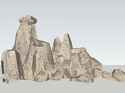 Natural Stone And Wood Decorative Elements For Outdoor Landscape Design 3d model