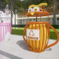 Colorful Cartoon Designed Recycling Bins As Public Facilities in Outdoor Area With Trees Background