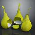 Yellow Woven Teardrop Shaped Hanging Chairs With Cushion And Small Round Stool