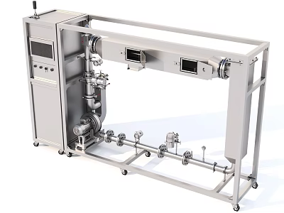Stainless Steel Industrial Equipment With Metal Frame Control Panel Piping System Valves And Wheels 3d model