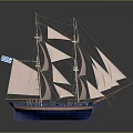 Sailing Ship Water Transport With Large White Sails Blue Hull And Tall Wooden Masts