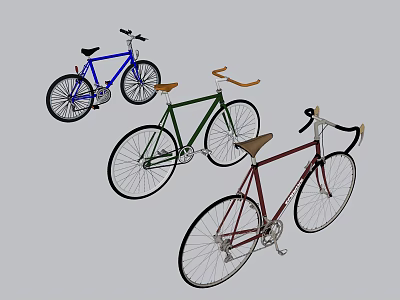 Three Colorful Bicycles with Classic Frames and Comfortable Seats 3d model