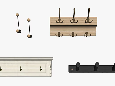 Practical Wooden And Metal Wall Mounted Hooks With Multiple Hanging Options 3d model