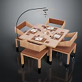 Stylish Wooden Dining Table With Matching Chairs And Pendant Light In Dining Area