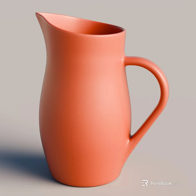 Orange Ceramic Pitcher With Curved Handle And Smooth Surface Design 3d model