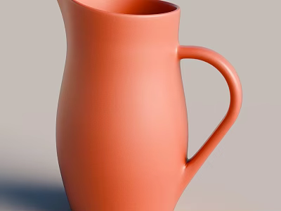 Orange Ceramic Pitcher With Curved Handle And Smooth Surface Design 3d model