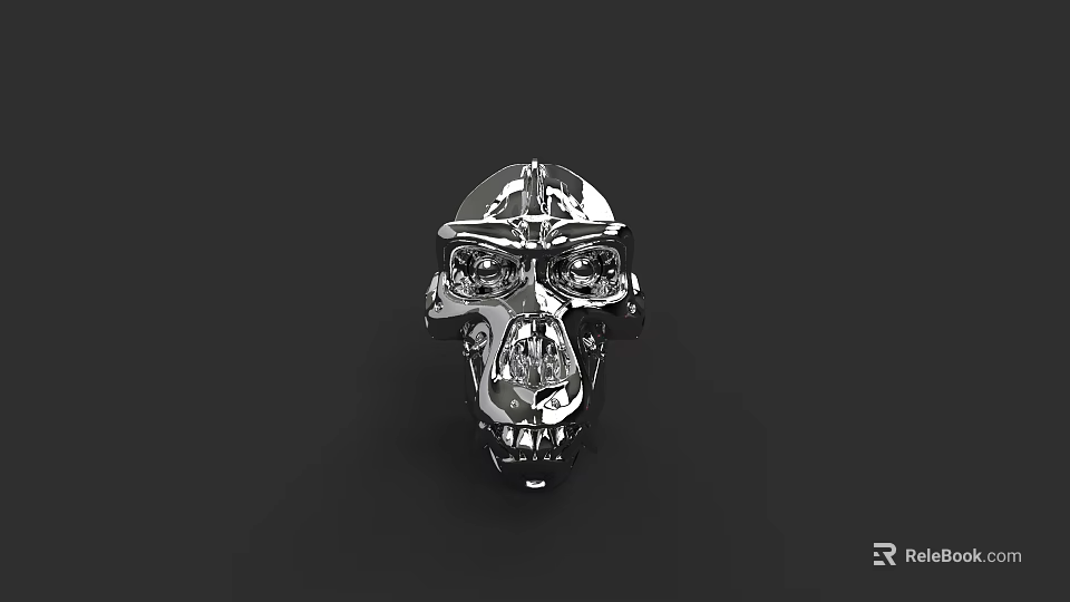 Polished Silver Skull Ornament With Crystal Accent And Intricate Detailing 3d model 