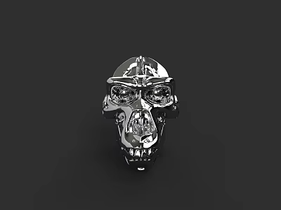 Polished Silver Skull Ornament With Crystal Accent And Intricate Detailing 3d model