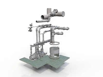 Industrial Equipment Piping System With Valves And Metal Base Platform Structure 3d model
