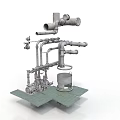 Industrial Equipment Piping System With Valves And Metal Base Platform Structure