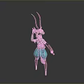 3D Anthropomorphic Character Model With Long Horns Turquoise Shorts And White Top