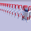 Red And White Retractable Gate With Wheels And Control Panel System 3d model