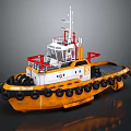 Orange And White Tugboat With Black Fenders And Red Structures