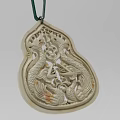 White Gourd Shaped Jewelry Pendant With Intricate Dragon Carvings On Green Cord