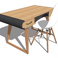 Modern Wooden Desk Featuring Black Drawer and White Chair Setup