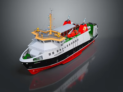 Modern 3D Rendered Ship With White Red Black Hull Green Deck And Yellow Superstructure 3d model