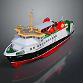 Modern 3D Rendered Ship With White Red Black Hull Green Deck And Yellow Superstructure