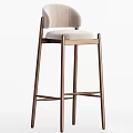 Modern Bar Stools With Wooden Frame And Beige Upholstered Seats 3d model