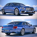 Blue Bentley Luxury Sedan Exterior Design Front And Rear Views