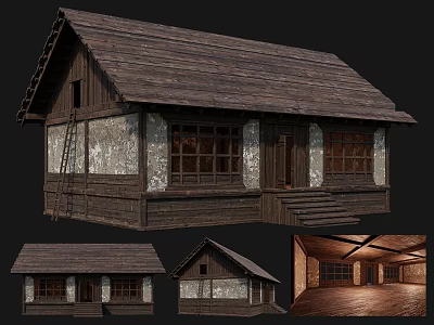 Ancient Building With Wooden Roof Stone Walls Traditional Windows And Interior Details 3d model