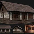Ancient Building With Wooden Roof Stone Walls Traditional Windows And Interior Details
