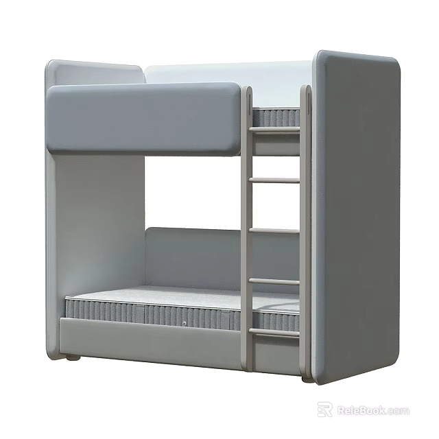 Modern Gray Bunk Bed With Ladder And Soft Mattress For Kids Room Design 3d model 