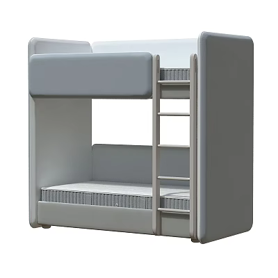 Modern Gray Bunk Bed With Ladder And Soft Mattress For Kids Room Design 3d model