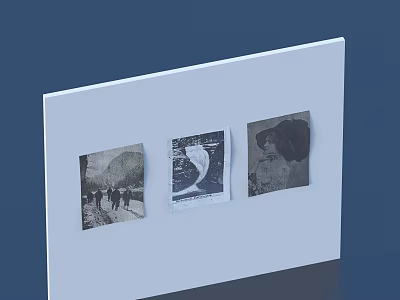 Simple White Board With Three Different Photos Mounted On Blue Background 3d model