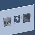 Simple White Board With Three Different Photos Mounted On Blue Background 3d model
